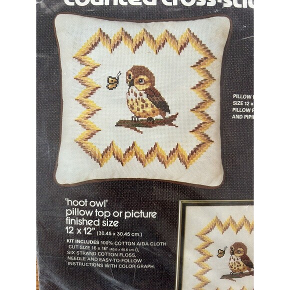 Vintage Bucilla Hoot Owl Cross Stitch Kit 48701 ALREADY STARTED - Picture 2 of 9